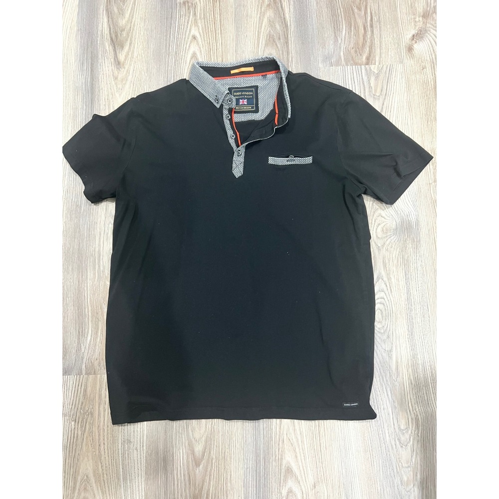 Guide London Premium Range Mens Large Black Polo Shirt Patterned Collar - Picture 2 of 5